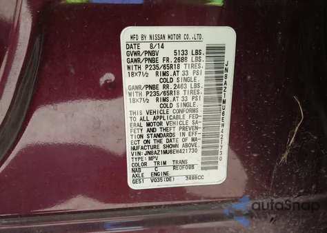 2014 Nissan Murano S из США, поврежденный, VIN JN8AZ1MU6EW421730